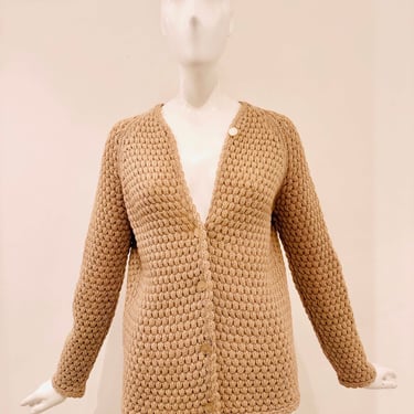 1960's Handknit Beige Wool Textured Cardigan