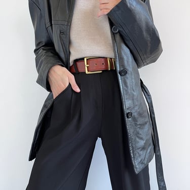 Vintage Midnight Black Belted Leather Jacket
