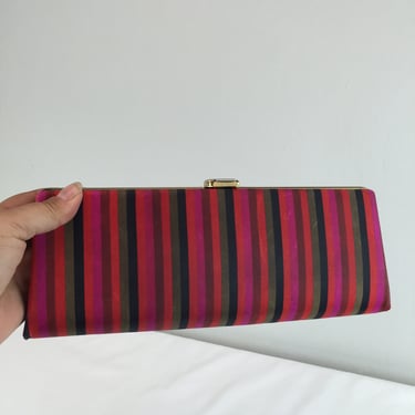 New York City Days - Vintage 1990s Does 1950s Magenta Fuchsia Pink Stripe Fabric Clutch Handbag 