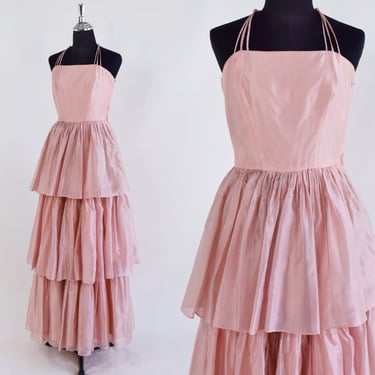 1940s Pink Taffeta Evening Dress | 40s Pink Silk Taffeta Gown | Old Hollywood | Small 