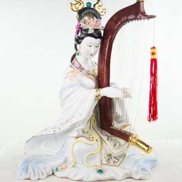 Porcelain Geisha Female Harpist Figurine 