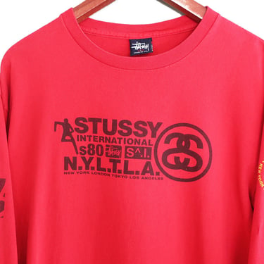 Stussy t shirt / 90s long sleeve / 1990s red Stussy International USA spell out long sleeve shirt Large 