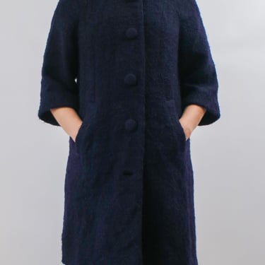 1960s Navy Blue Lilli Ann Boucle Wool Coat