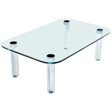 Nineteen-Laties Pace Collection Lucite Screw Leg Glass Coffee Table by Leon Rosen 
