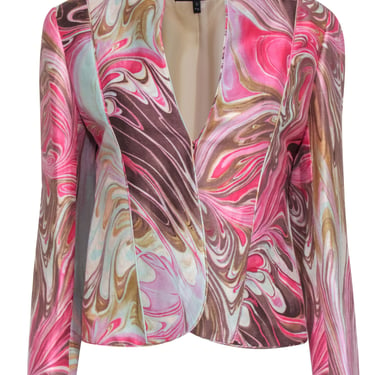 Lafayette 148 - Pink & Brown Marble Print Linen & Silk Jacket Sz 4