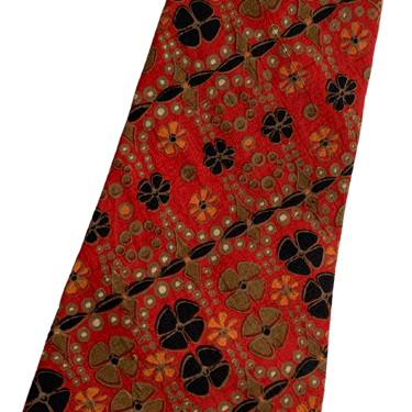 70s Red Print Silk Tie Wide Necktie Loud Statement By Hanfabs