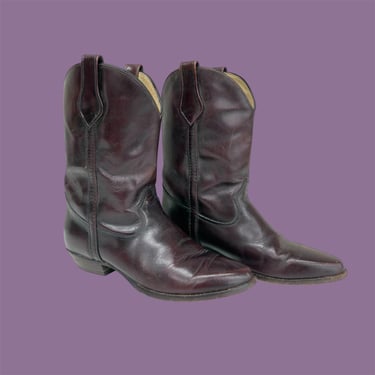 Vintage Frye Boots Retro 2000s Womens Size 8 M + Cowboy + Cowgirl + Western Roper + Dark Purple + Genuine Leather + Pull On + Ankle Boot 