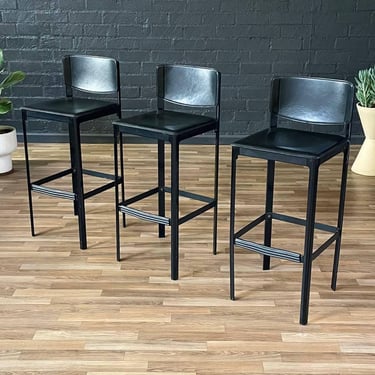 Set of 3 Post Italian Modern Leather Bar Stools by Matteo Grassi, c.1970’s 