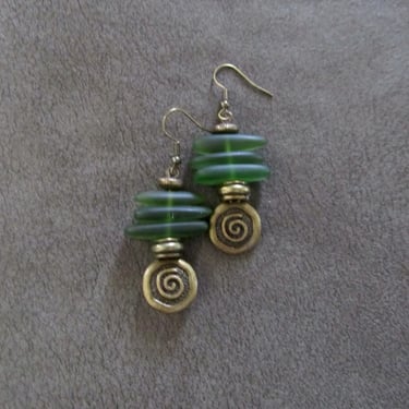 Mid century modern earrings, industrial earrings, green frosted glass earrings 3 
