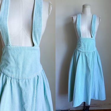 Vintage Mint Green Corduroy Pinafore Dress / M 