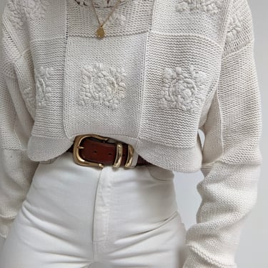 Vintage Ivory Floral Embroidered Sweater