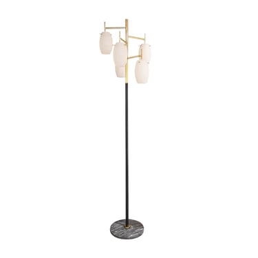 Stilnovo Lantern Style Floor Lamp with Murano Glass Shades 1950s