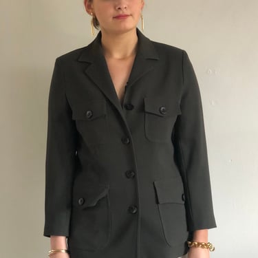 90s 4 pocket blazer / vintage army olive green wool gabardine pocket blazer | Small 