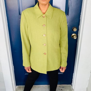 90s Vintage Kasper Green Wool Collared Jacket 
