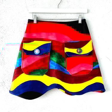 Vintage 90s Y2k Rainbow Mini Swim Skirt Ombré Bright Colorful Swimsuit Coverup 