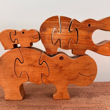 Wooden Hippo Family Puzzles 