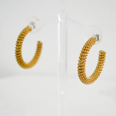 1990s Gold Coiled Metal Pierced Hoop Earrings 