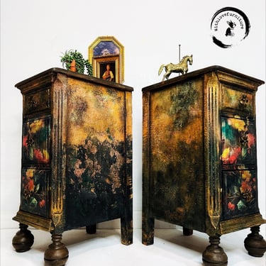 Old World Charm Nightstands / Side Tables / Whimsical Tables /Patina Bedside Tables 