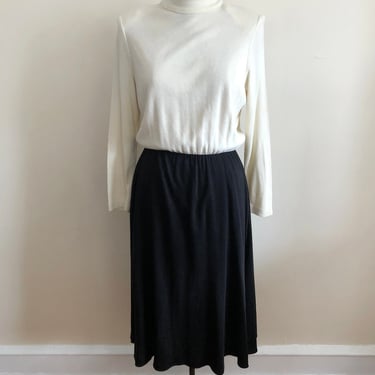 Cream and Black Colorblock Knit Midi-Dress - 1980s 