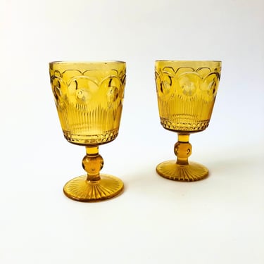 Vintage Amber Goblets - Set of 2 