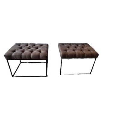 Set of 2 Tufted Brown Ottomans w/Metal Frame VC212-100