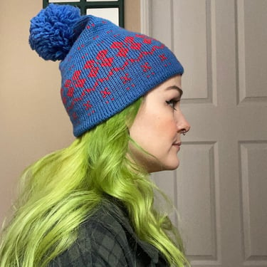 Vintage 1970’s Blue and Red Beanie 