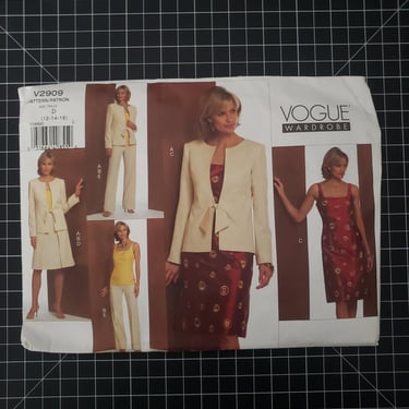 Uncut Vogue 2909 Wardrobe Pattern 12-14-16 Factory Folded | Square Neck Sheath and Tank. Tie Front Jacket. Mid Length Skirt and Slacks 