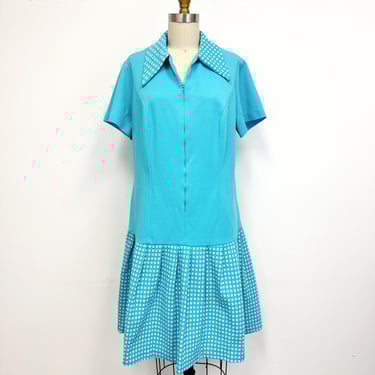 Vintage  60s Drop Waist Dress | Short Sleeve Zip Front | Size Large 