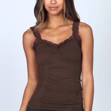 Lace Corset Tank Top in Fig