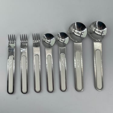 Sergio Asti Boca Flatware ICM Spares Extras Vintage White 1970s Italy Utensils Steel + Plastic 