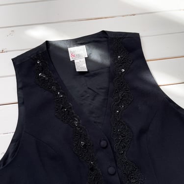 black vest 90s vintage lace sequin goth waistcoat 