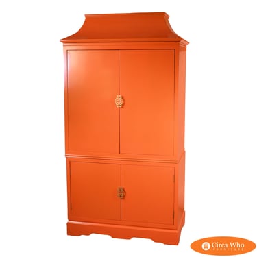 Orange Chinoiserie Pagoda-Top Armoire