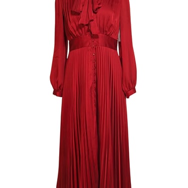 Equipment - Red Pleated Satin Long Sleeve Midi Dress Sz 6