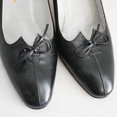 1960s Tiber Black-Navy Italian Leather Heels, Size 37 