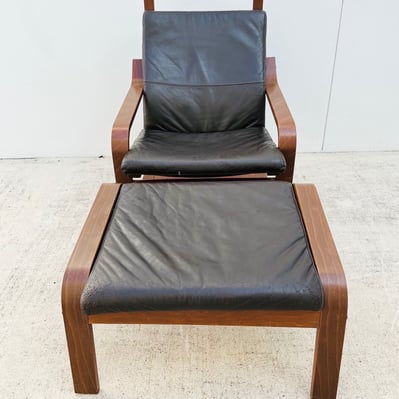 IKEA Leather And Bentwood Lounge Chair With Ottoman Set