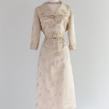 1950's Oyster Silk Cocktail Dress By Dynasty / ML