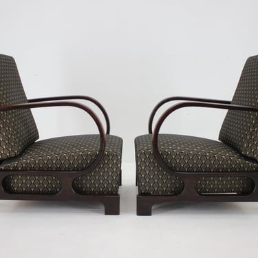 1930s Pair of Rare Restored Art Deco Adjustable Armchairs, Czechoslovakia 