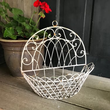 French Wire Plant Holder, Garden Decor, Wrought Iron, Wire Plant Basket 