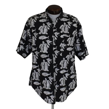 80s Turtle Print Hawaiian Shirt, All Over Print Over Sized Shirt, Vintage 1980s, Size XL Extra Large 