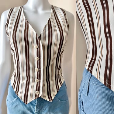 Striped 1970's Vest Brown Tan and White S/M 