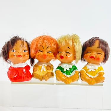 Vintage 1970s Retro Groovy Cry Baby Moody Cutie Rubber Doll 1972 Imperial Taiwan LOT of 4 