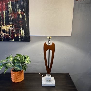 Mid Century Sculptural Wood and Marble Table Lamp