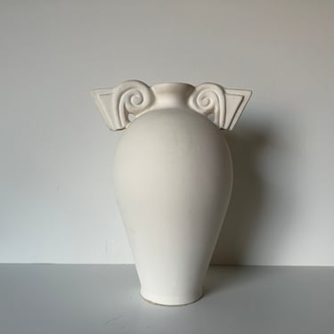 1980's Postmodern Art Deco - Style Urn Shape White Matte Ceramic Vase 