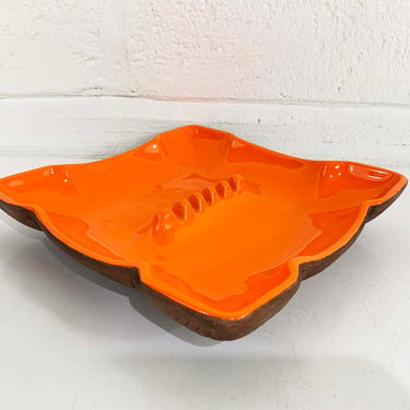 Vintage Large Square Atomic Orange Ashtray Mad Men Ash Tray Jewelry Trinket Bowl Dish MCM Mid-Century Modern 1960s 60s 