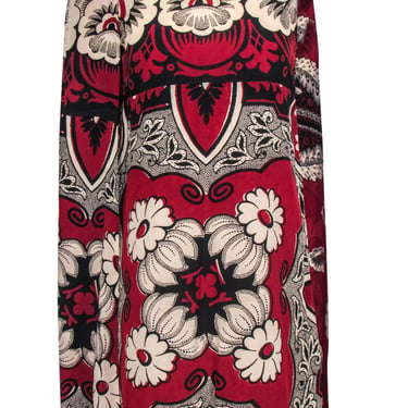 Valentino - Red, Black & White Floral Print Sleeveless Shift Dress w/ Cape Sz 4
