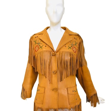 1950's Chris Line Brown Leather Beaded Fringed Jacket