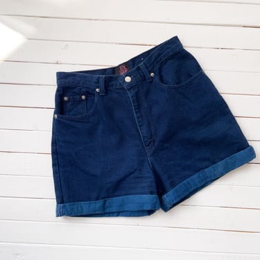 vintage jean shorts | 80s vintage Sassoon dark wash high waisted denim short shorts 