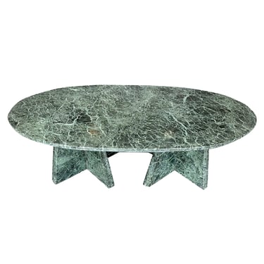 Double Pedestal Green Marble Oval Coffee Table