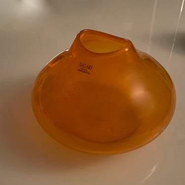 Vintage Design By Denji Takeuchi Large Mid Century Modern Orange Blown Crystal Vessel for Sasaki Japan 