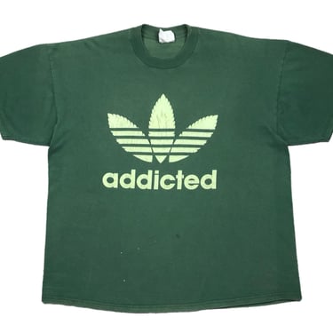 Vintage 90s “Addicted” Funny Marijuana Leaf Bootleg Style Smoking Graphic T-Shirt Size Large 